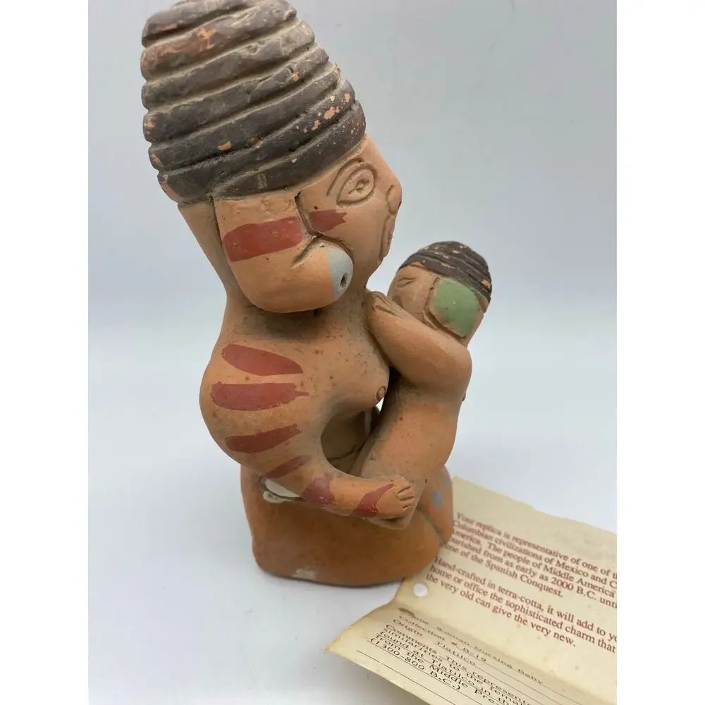 Vtg Pottery Nursing Mother Baby Statue Terracotta Mexico, Dos Manos‎